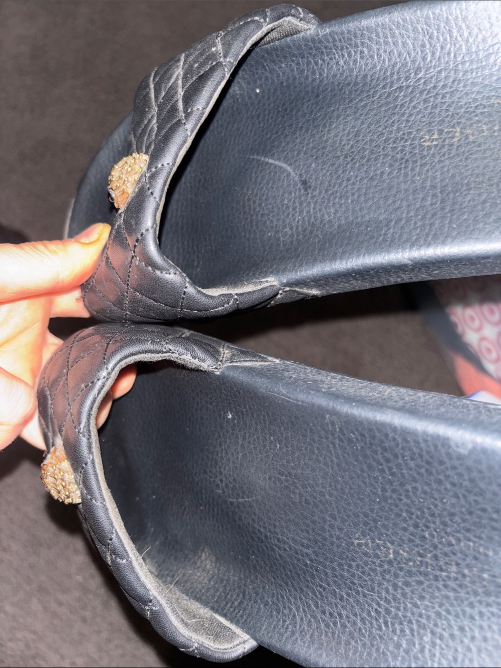 Kurt Geiger Meena Black Quilted Slide Sandals with Gold Eagle Emblem - Picture 5 of 6